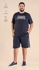 24271113 - Camiseta Masculina B.ON Estampada Plus Size Preta