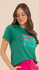 24271423 - Camiseta Feminina Basic Verde Esmeralda Estampada