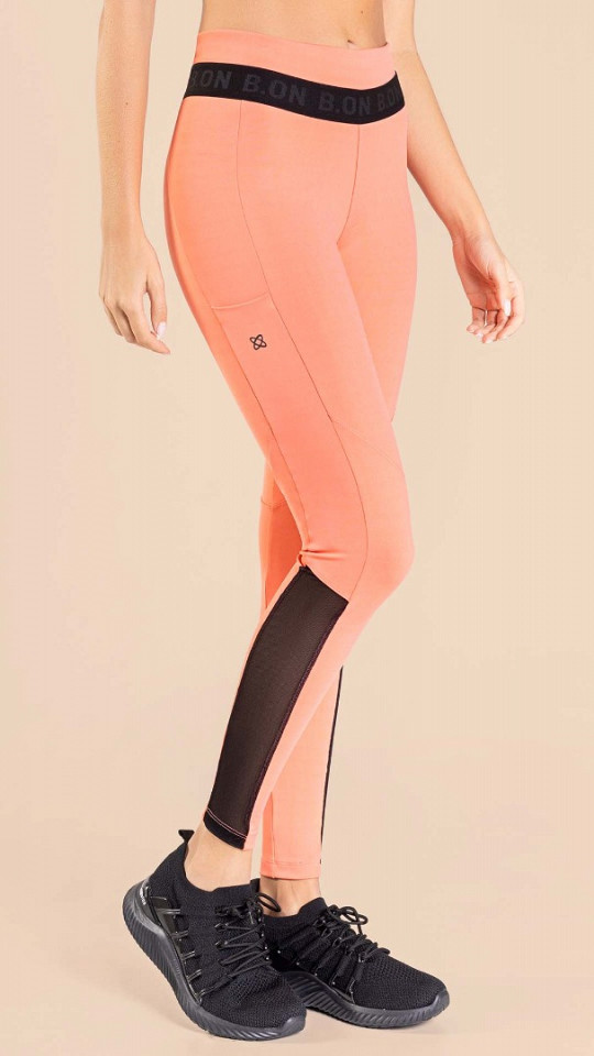 24271021 - Legging Feminina B.ON c/ Recorte Tule e Bolsos Coral