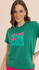 24271423 - Camiseta Feminina Basic Verde Esmeralda Estampada