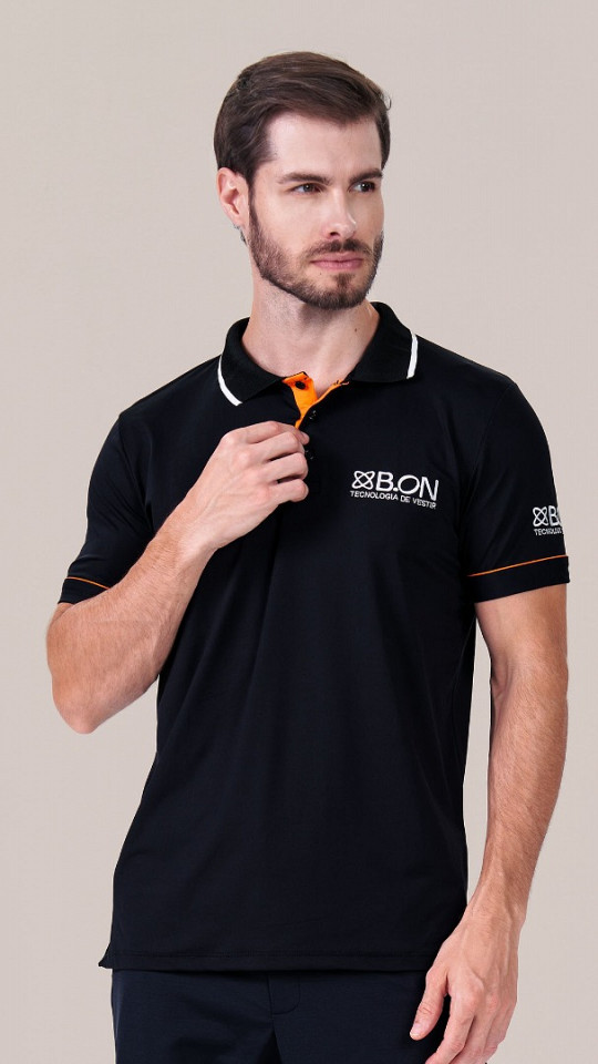 24270203  - Camisa Gola Polo Masculina B.ON Distribuidor Preta