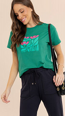 24271423 - Camiseta Feminina Basic Verde Esmeralda Estampada