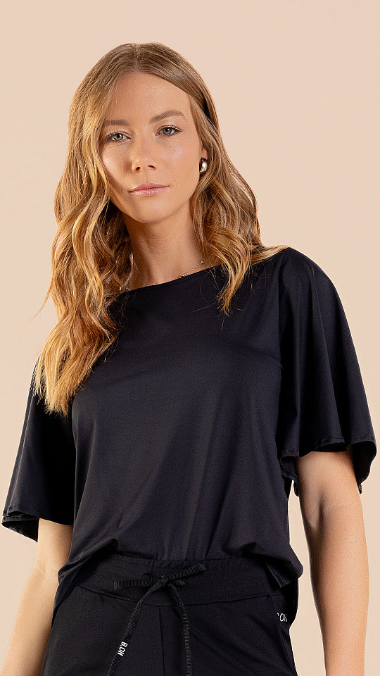 24270974 - Blusa Feminina B.ON Mangas Amplas Preta