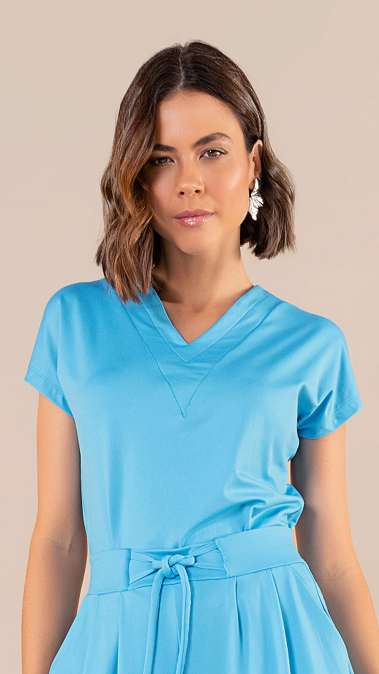 24270999 - Blusa Feminina B.ON Decote V Azul Cerúleo