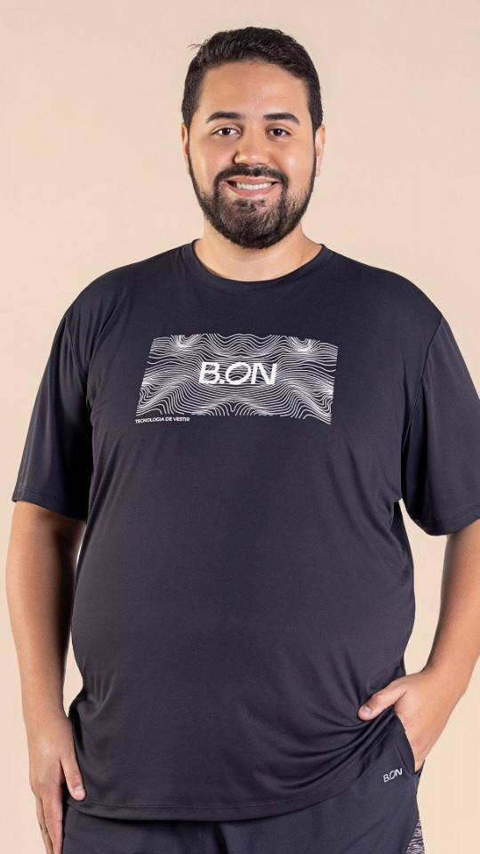 24271113 - Camiseta Masculina B.ON Estampada Plus Size Preta